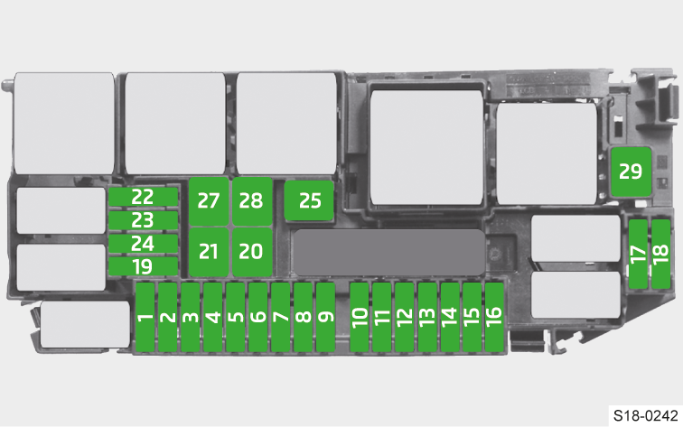 Skoda Kamiq (2019-2020) – skrzynka bezpieczników i przekaźników